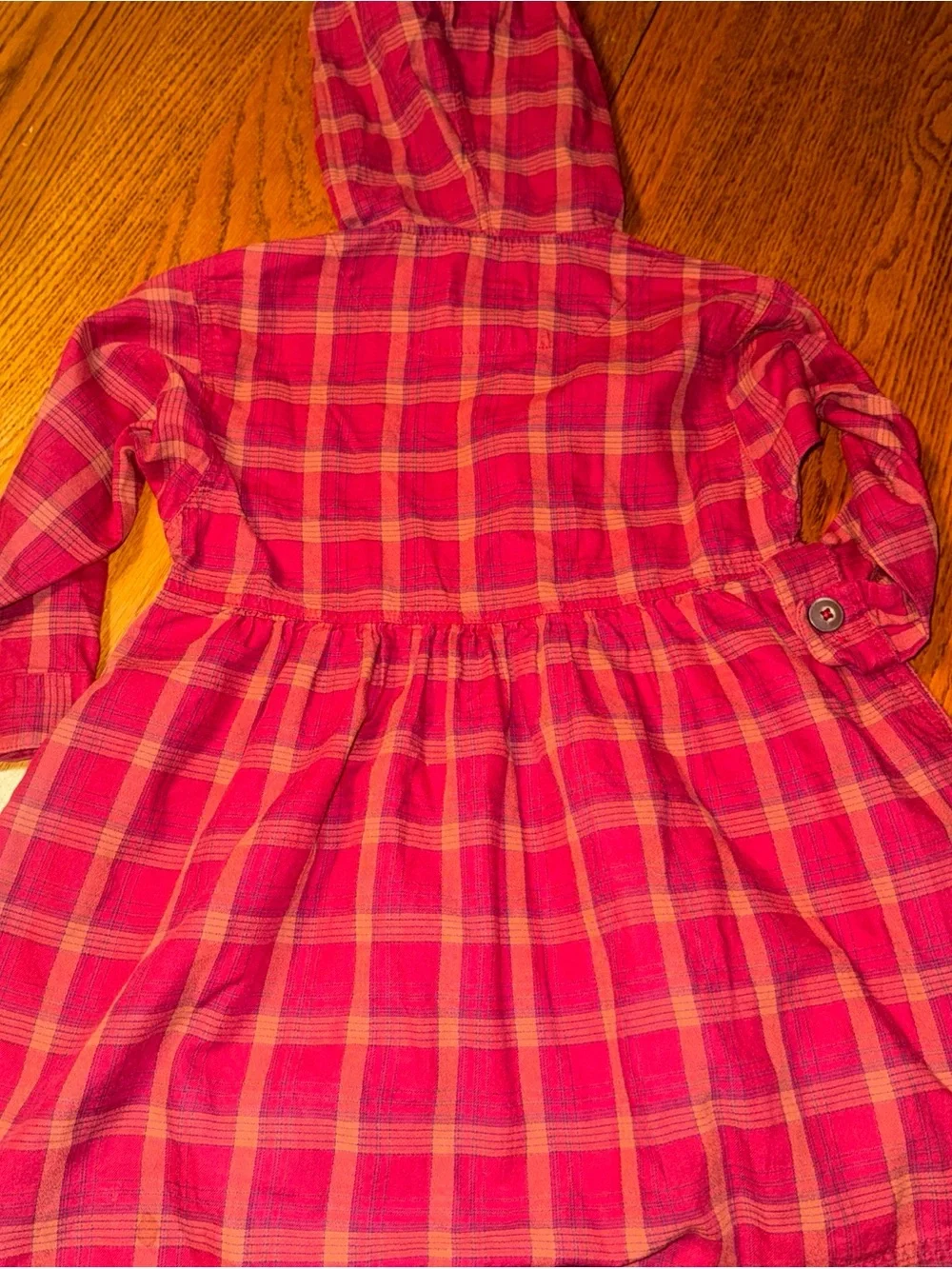 Patagonia Girls' Red and Orange Plaid Hooded Dress